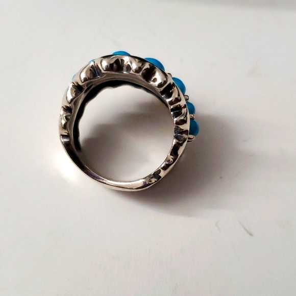 Sterling Silver 925 Turquoise Wave Graduated Ring - Picture 6 of 9
